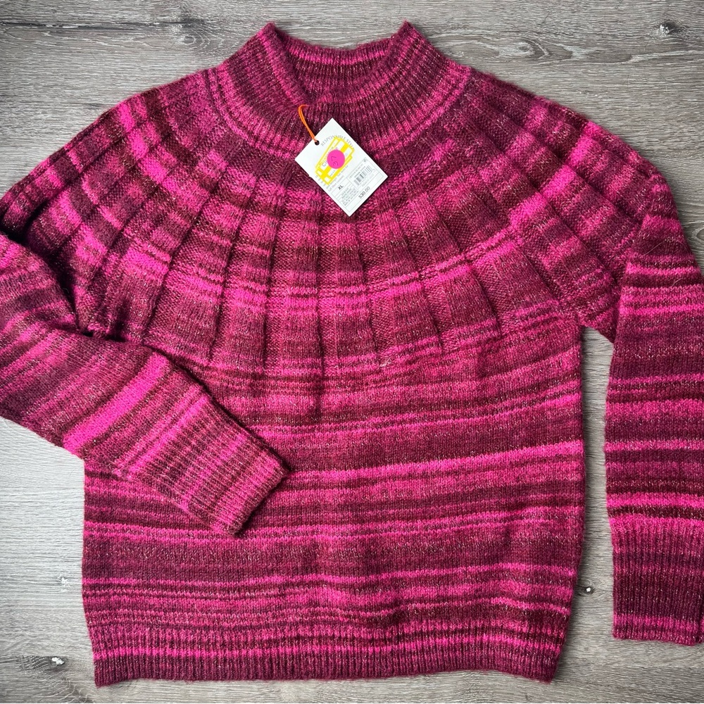 Knox Rose NWT Textured Knit Sweater Pink Berry Striped Pullover XL - Picture 1 of 4